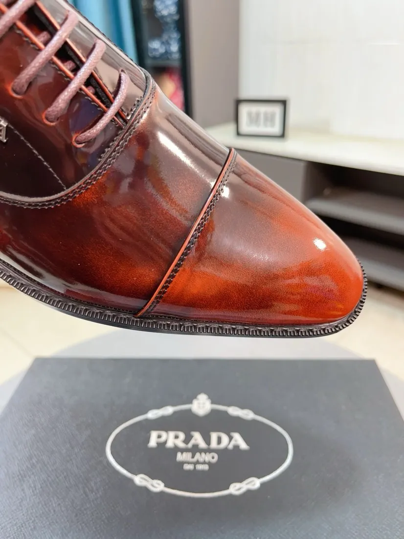 Men's shoes 💰540🌹🌹【PRADA Leather Shoes】Top purchasing agent Original imported Italian custom cowhide leather surface, fully imported water-dyed breathable cowhide lining, original factory special molded sole super comfortable, size: 38-44